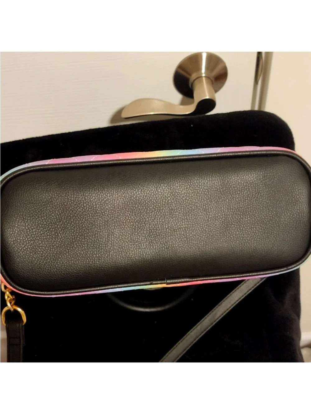 Betsey Johnson Cream Quilted Satchel with Rainbow Stripe Panel(NWOT)